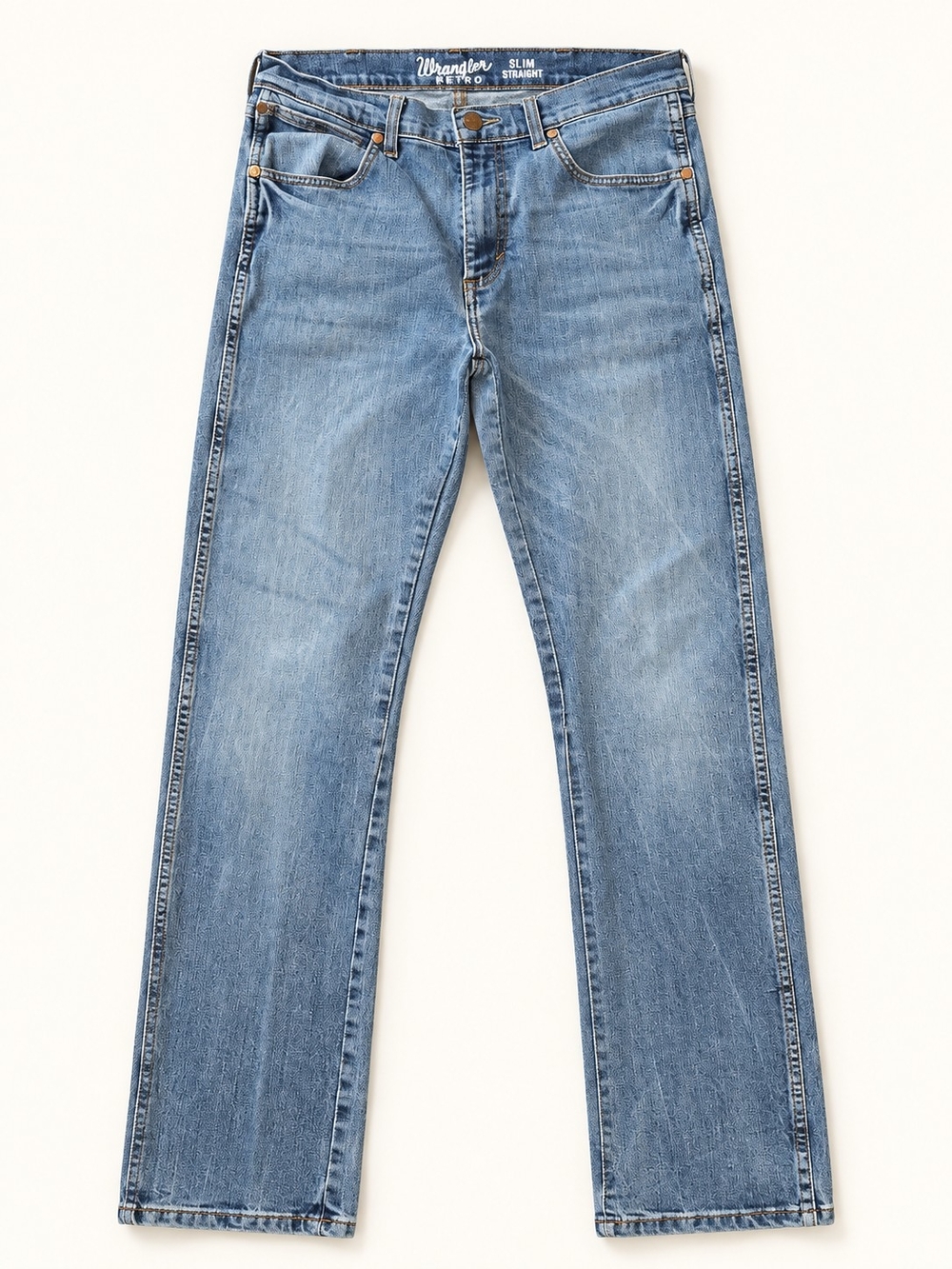Wrangler Retro Men’s Slim Straight Jeans Light Wash Blue Denim Western